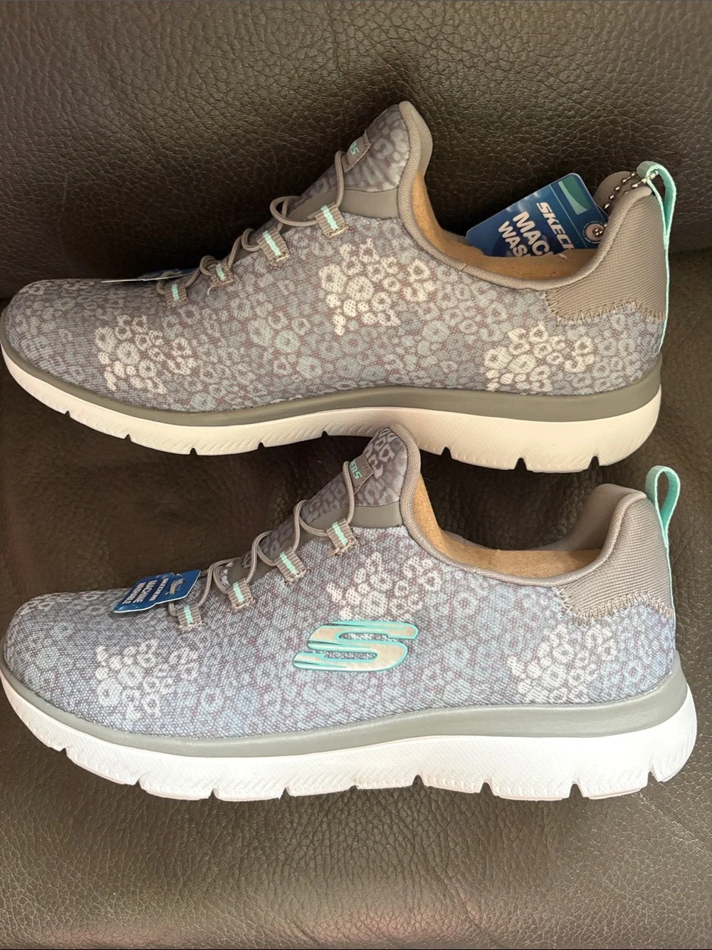 Sketchers memory foam gray animal print with green sneakers (no box)